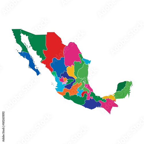 Colorful political map showcasing Mexico's diverse states.