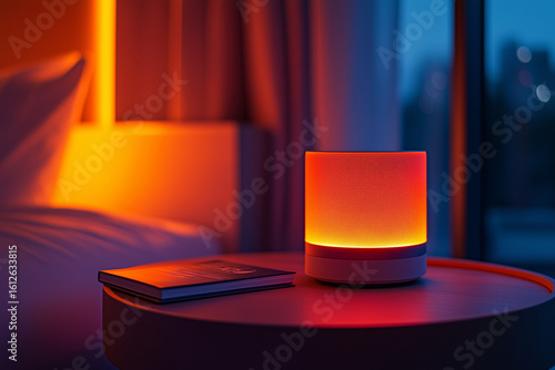 Close-up of the flashing lights on the bedside table in the bedroom.