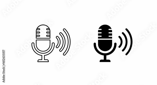 Two microphone icons, one outlined and one solid black, both emitting sound waves.