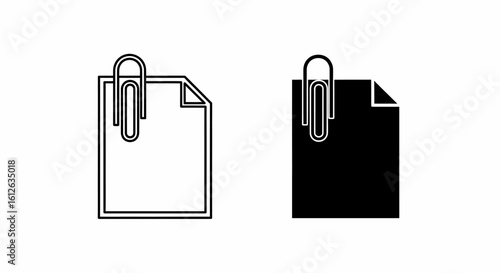 Two paper icons, one in black and one in white, each secured with a paperclip.