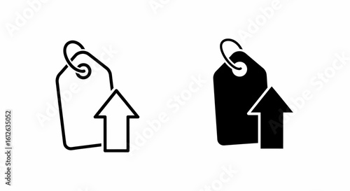 Two price tag icons with an upward arrow, one outlined, one solid.