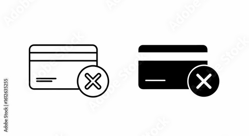Two credit card icons, one outlined and one solid black, both with a circled "X" indicating cancellation or denial.