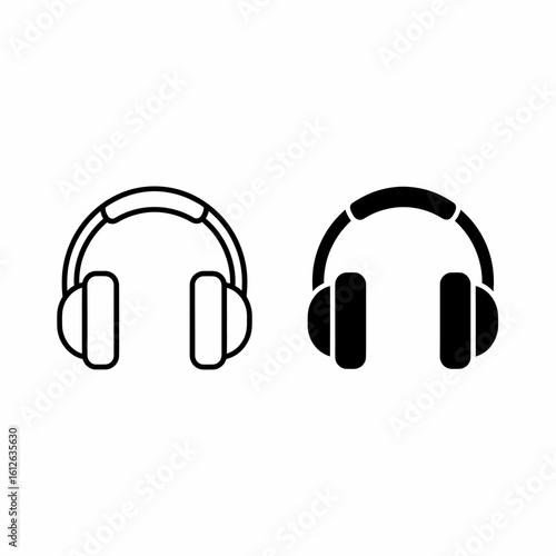 Two simple headphone icons; one outline, one solid black.