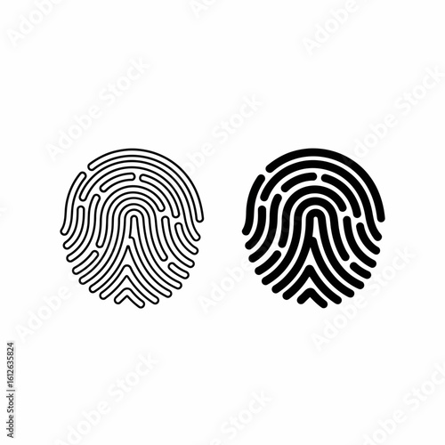 Two stylized fingerprint icons; one outlined, one filled, representing biometric security.