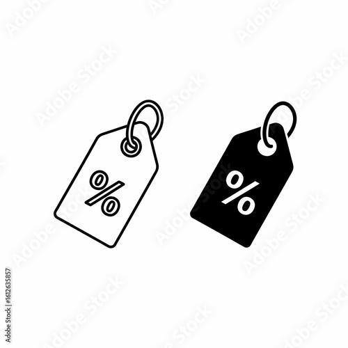 Two price tags, one outlined and one filled, each displaying a percentage symbol, isolated.