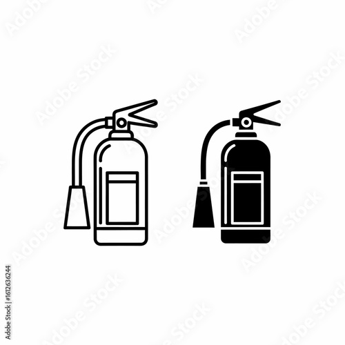 Line art and solid black icons of a fire extinguisher.