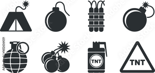 Bomb icon vector set illustration dynamite grenade tnt danger explosive design