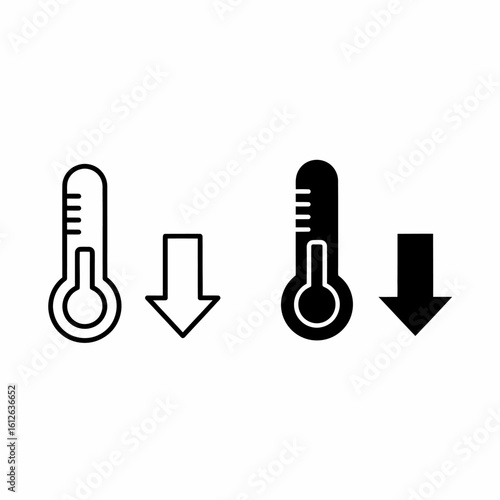 Two thermometer icons with downward arrows, representing temperature decrease, in different styles.