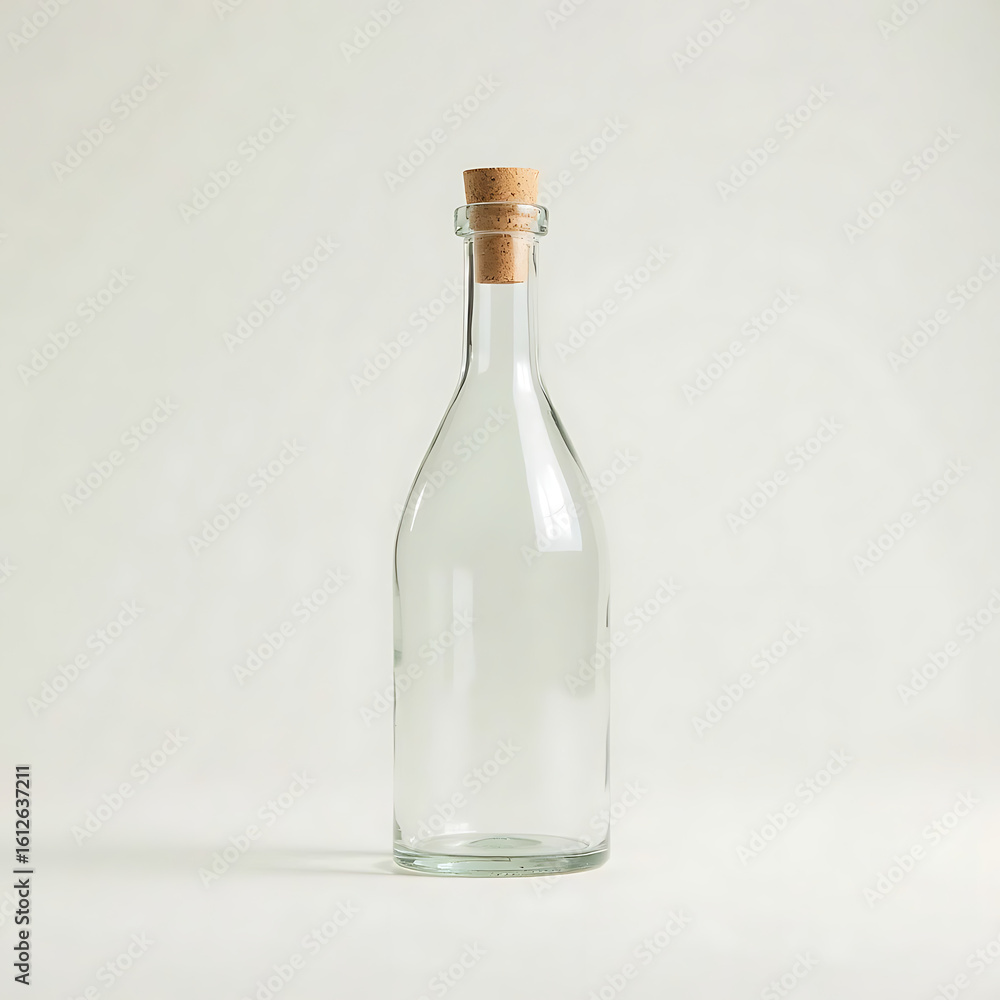 Fototapeta premium Minimal Glass Bottle Mockup with Cork and Light Background