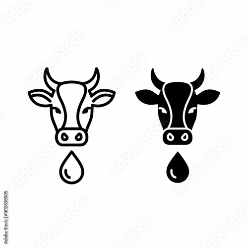 Two cow head icons, one outlined and one solid, each with a milk drop below.