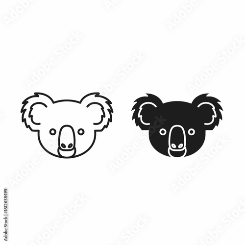 Two simple black and white koala head icons, one outlined and one solid, against a plain white background.