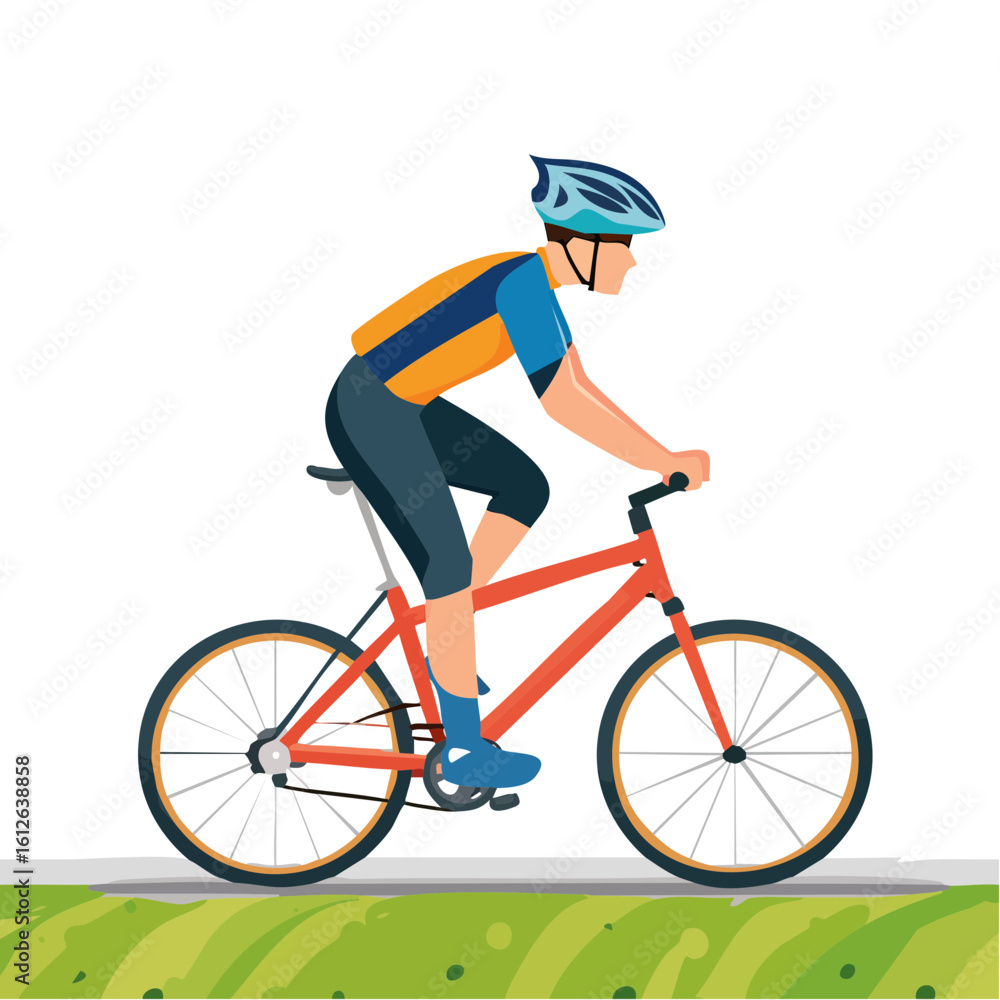Naklejka premium Cyclist in Motion Wearing Helmet and Athletic Gear on a Bicycle.