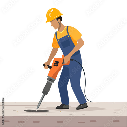 Construction worker operating a jackhammer on pavement.