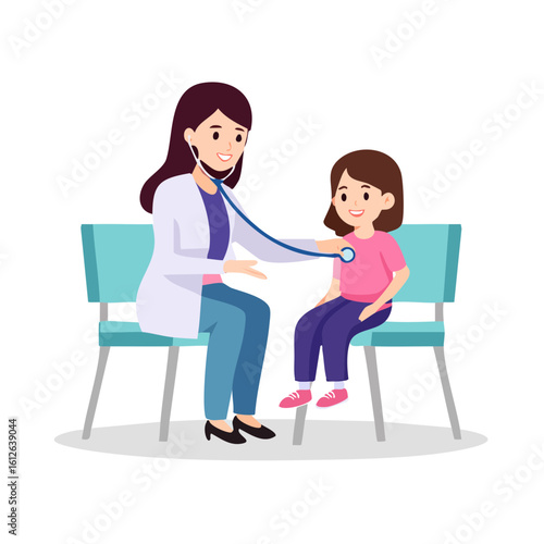 Doctor examining a young girl with a stethoscope during a medical checkup.