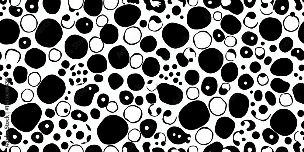 Fototapeta premium Intricate black & white hand-drawn polkadot animal print; seamless pattern, vector, minimalist