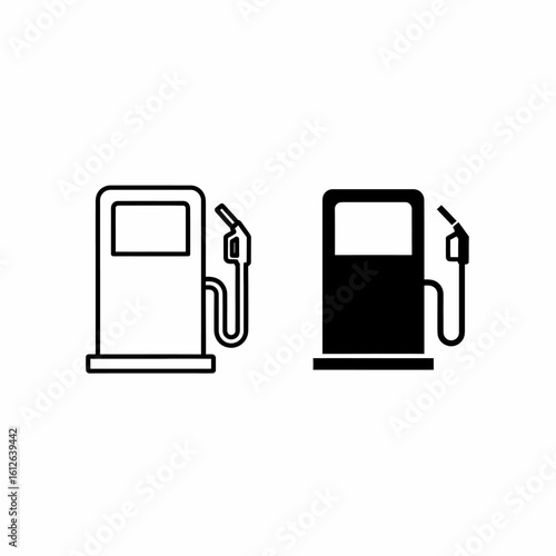Two stylized fuel pump icons, one outlined and the other filled in, on a white background.
