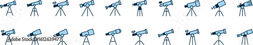 Blue Telescope Filled Color Outline Web Icons Collection. Minimalistic Linear Pictogram for Web and Graphic Design, Apps, Banners, Social Network and Cards