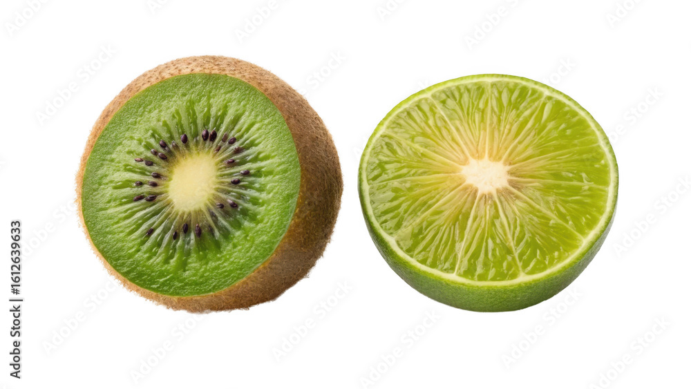 Fototapeta premium Kiwi Fruit and Kabosu Fruit on transparent