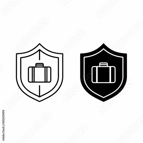 Two shield icons, one outlined and one solid, each containing a briefcase symbol.