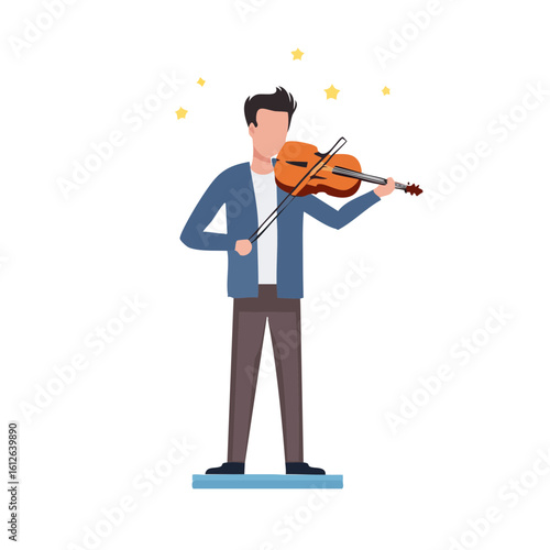 Man playing a violin with stars above.