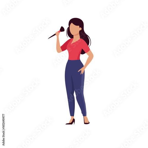 Woman holding a microphone ready to speak or sing.