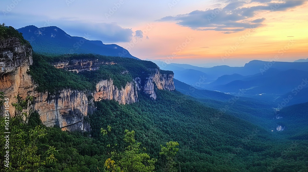Fototapeta premium Dramatic mountain vista at sunset