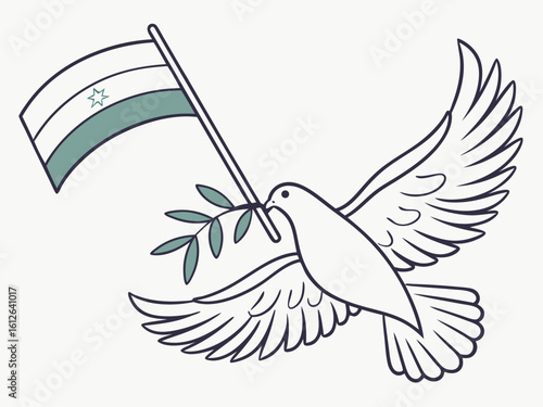 Dove of Peace Flying with Syrian Flag and Olive Branch Illustration Design
