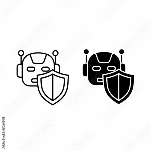 Two robot icons, one outlined and one solid, both with protective shields.