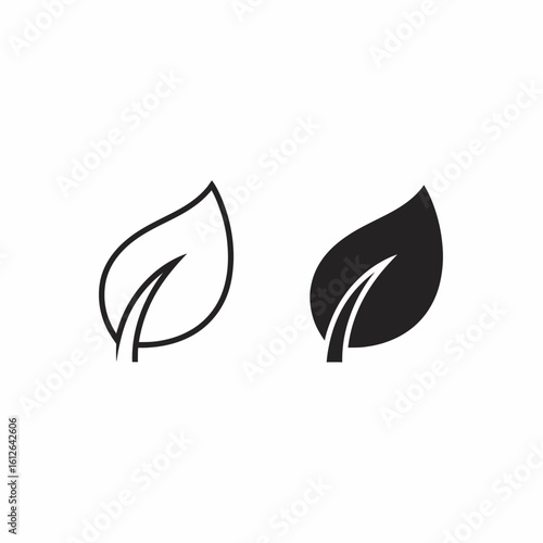 Simple leaf icons, black and white, minimalist design, nature symbol.