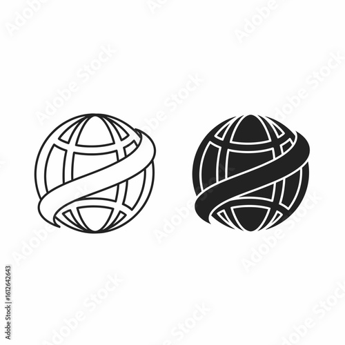 Two globe icons, one in outline and one solid, with a band encircling each.