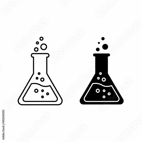 Two stylized illustrations of a conical flask, showcasing bubbling liquid.