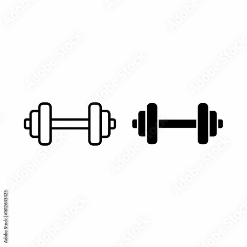 Two simple black and white dumbbell icons, representing strength training equipment.