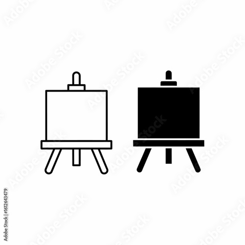 Two art easels, one outlined and one solid black, stand side-by-side against a white background.