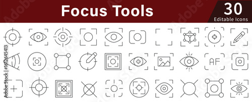 Focus Tools Line Icons Set with Editable Stroke for Concentration, Productivity, Attention, and Mental Performance