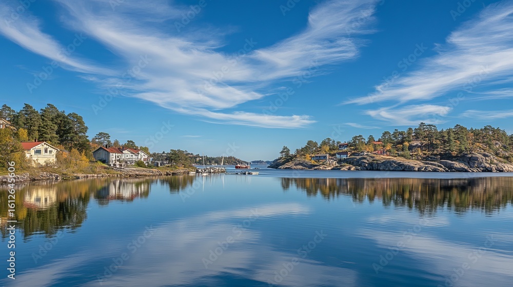 Fototapeta premium Tranquil fjord scene with reflections