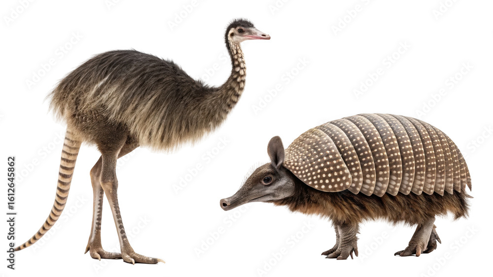 Obraz premium Emu Animal and Armadillo Animal isolated on transparent