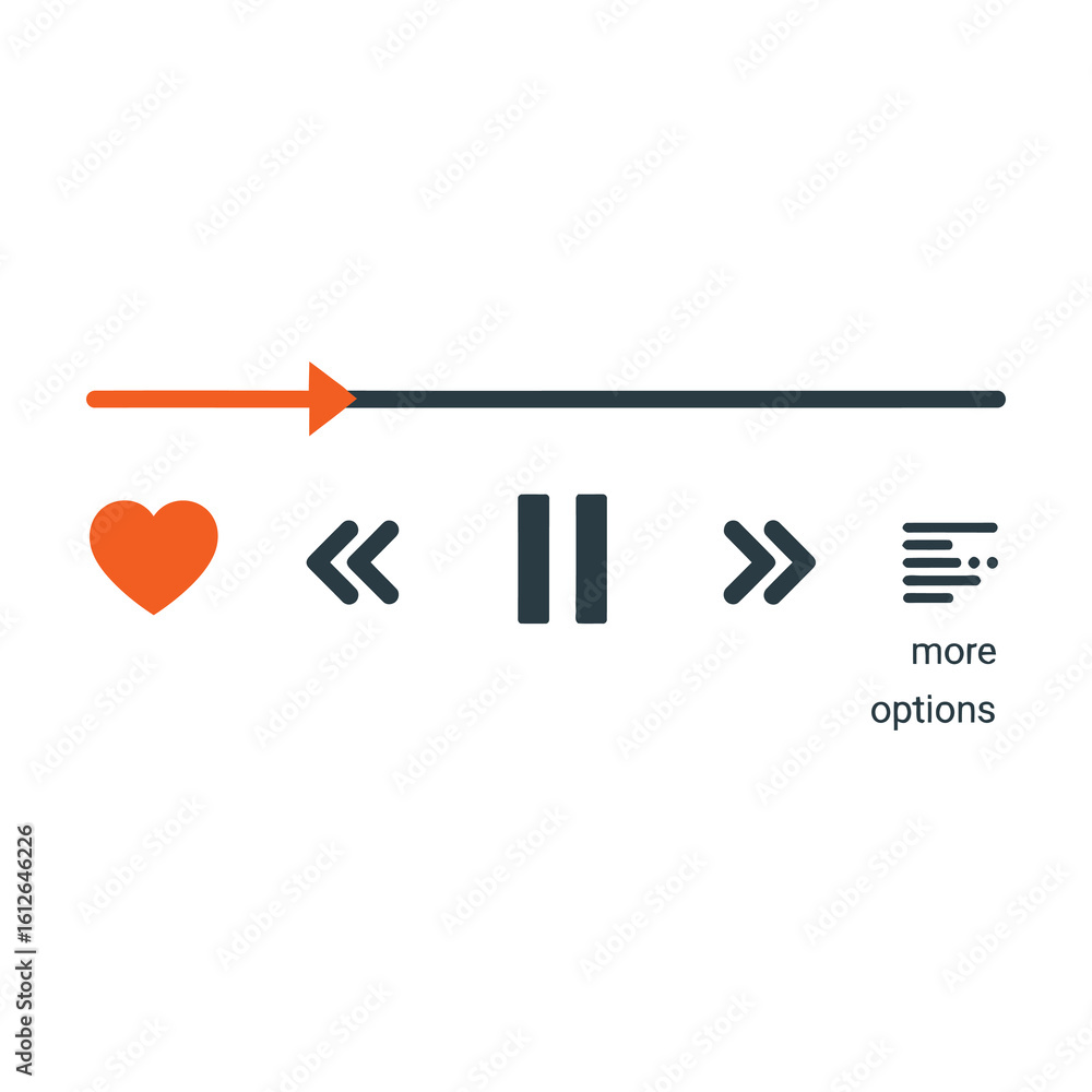 Simple media player controls graphic interface, showing play, pause, forward, backward, and more options. Simple media player controls graphic interface, showing play, pause, forward, backward, and more options.