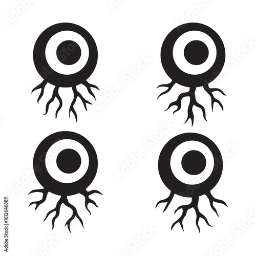 Monster Eyeball with Roots Halloween Silhouette Vector 