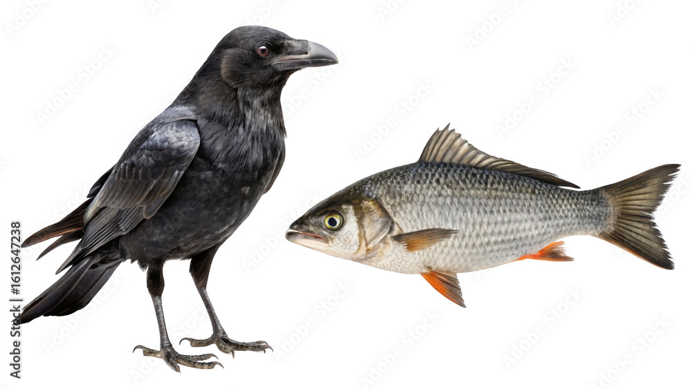 Obraz premium Crow Animal and Fish Animal isolated on transparent