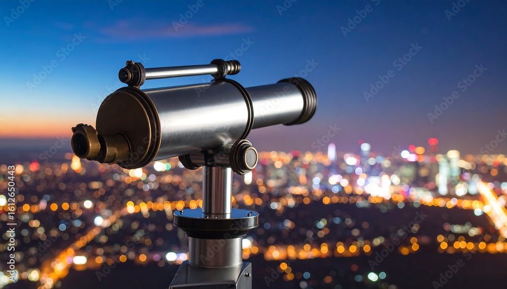 Cityscape at night viewed through a coin-operated telescope Cityscape at night viewed through a coin-operated telescope