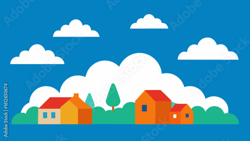 clouds drifting over village peaceful calm