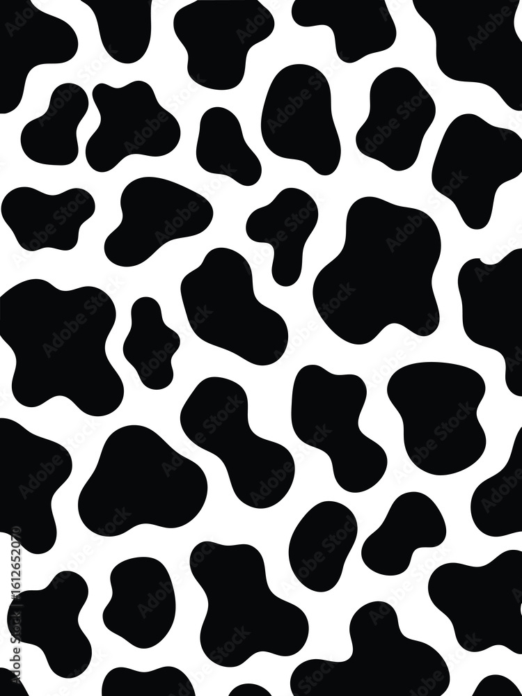 Fototapeta premium Abstract black cow print pattern on white background. Vector illustration