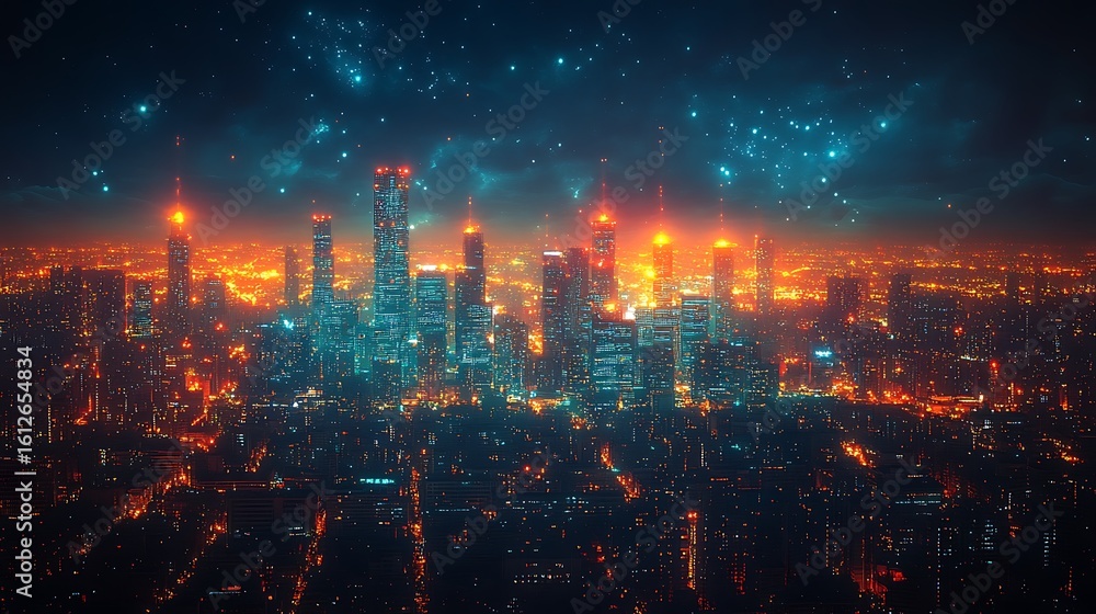 Fototapeta premium Cityscape nighttime skyline architecture background illustration