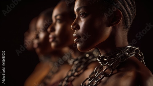 Portrait of women in chains symbolizing remembrance of the slave trade
