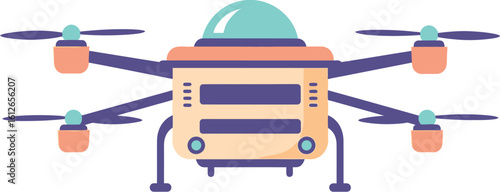 A flat vector illustration of a drone with four propellers on a white background isolated shot