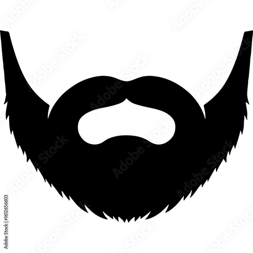 Black silhouette of a classic full beard and mustache icon. Ideal graphic asset for World Beard Day, men's facial hair, and grooming concepts.