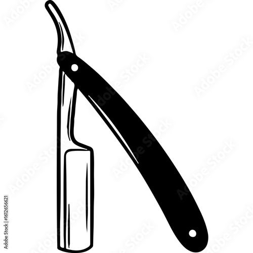 Vintage Straight Razor Illustration for Men's Grooming and Shaving. Classic Barber Tool, Black and White Line Art for Facial Hair Care.