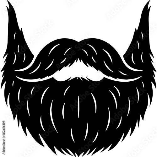 Stylish Black Beard and Mustache Silhouette for World Beard Day. Masculine Facial Hair Illustration, Grooming and Barbershop Icon.