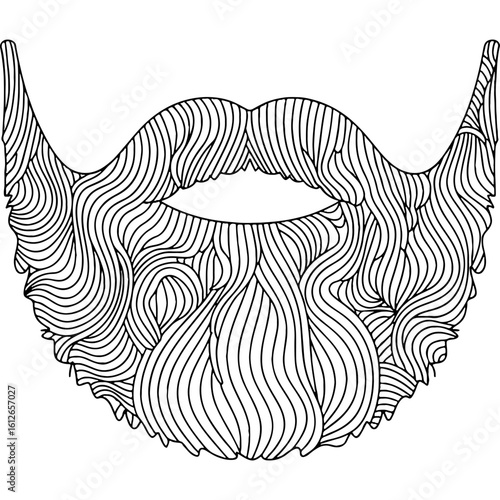 Intricate Line Art Beard and Mustache Illustration for World Beard Day. Stylized Black and White Doodle Pattern, Male Grooming & Fashion Asset.