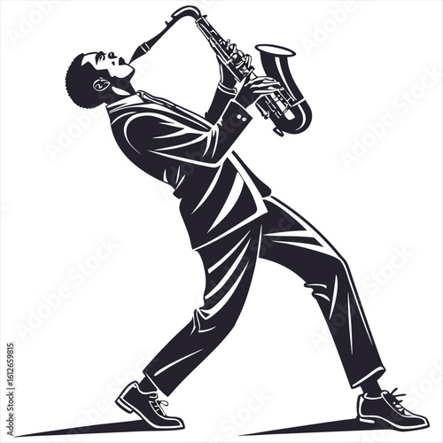 Jazz Musician Silhouette Vector Art on white background